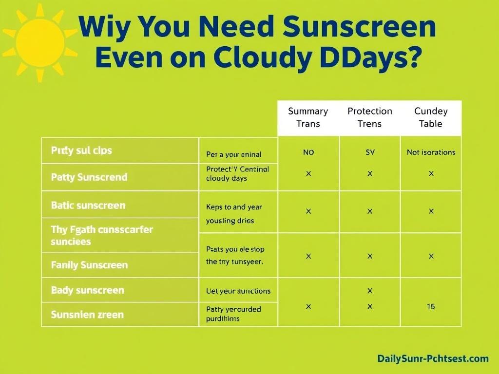     Why You Need Sunscreen Even on Cloudy Days. Summary Table: Daily Sun Protection Tips